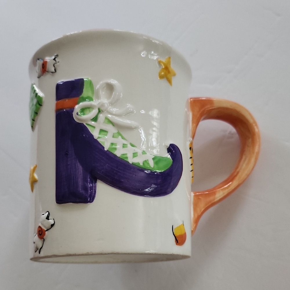 Witch Boot Large Ceramic Mug with Purple and Green